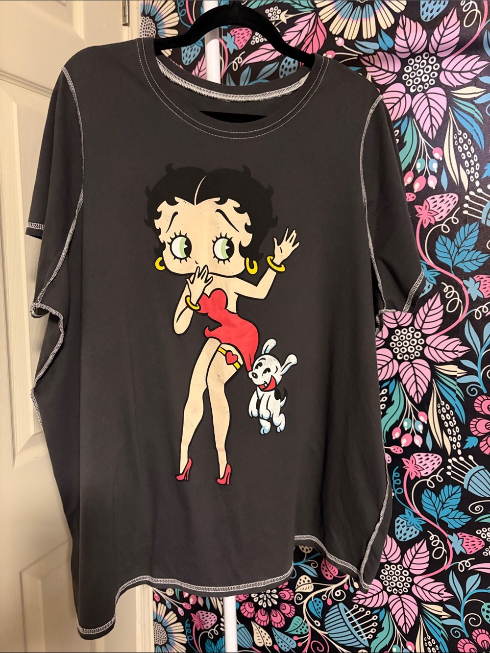 Betty Boop Black Tee with Red Dress Graphic